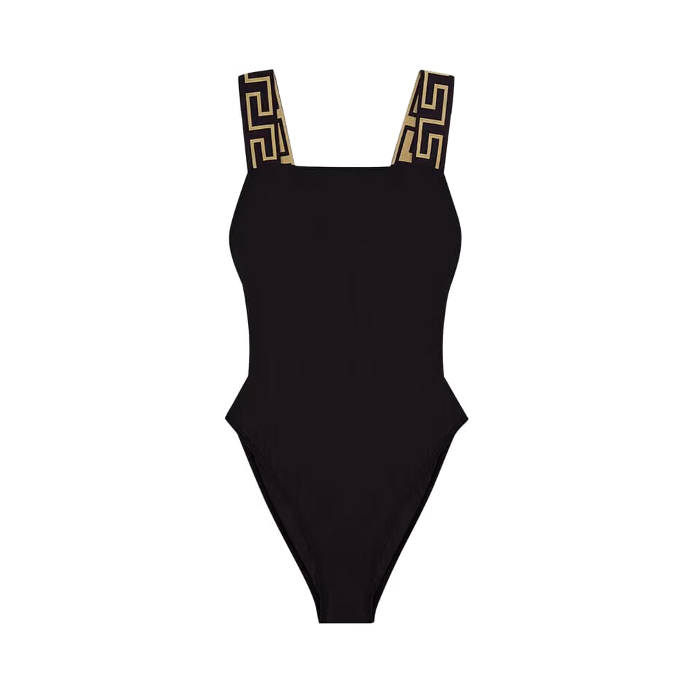 Versace Greca Border One Piece Swimsuit Black