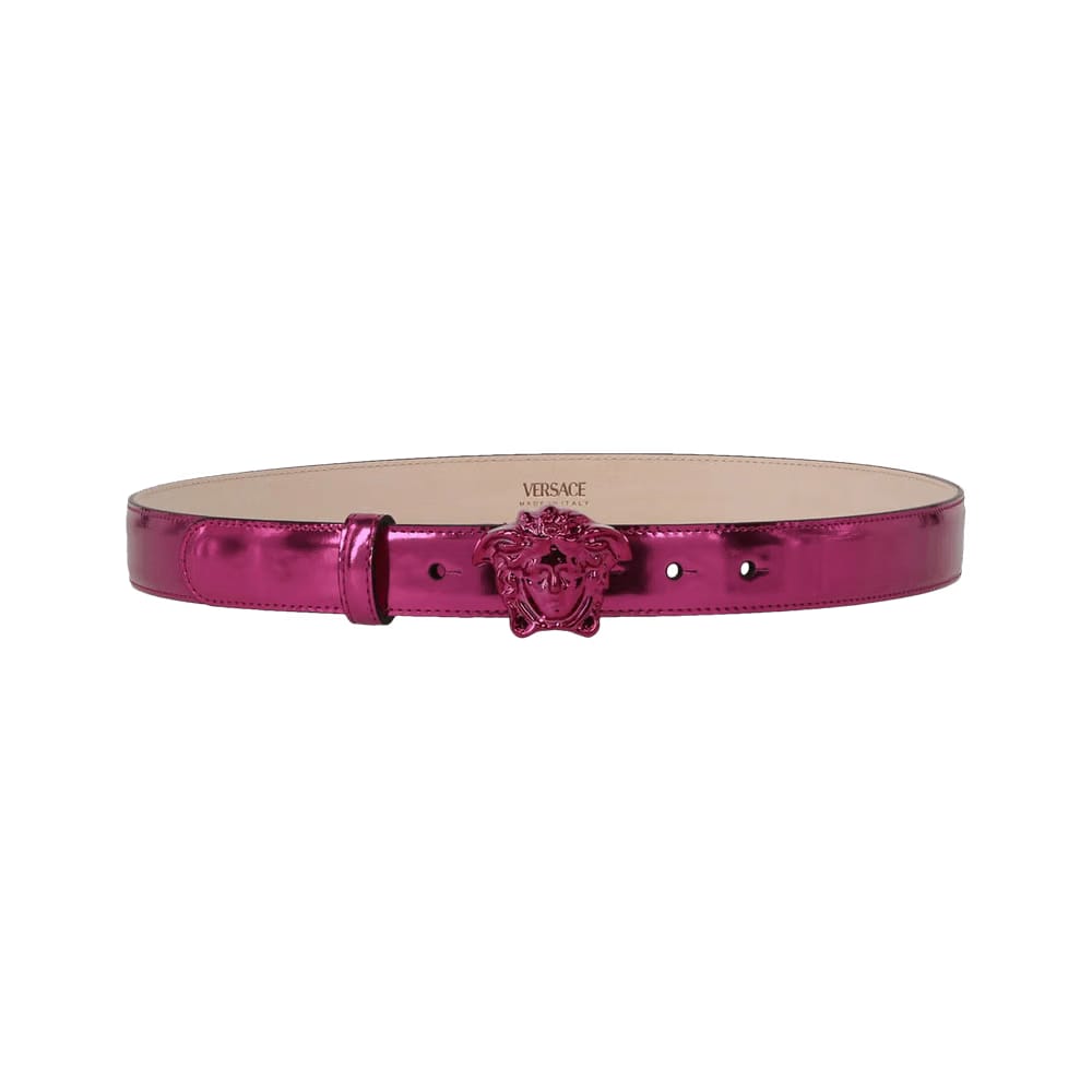 Versace Medusa Metallic Leather Belt Tropical Pink Palladium