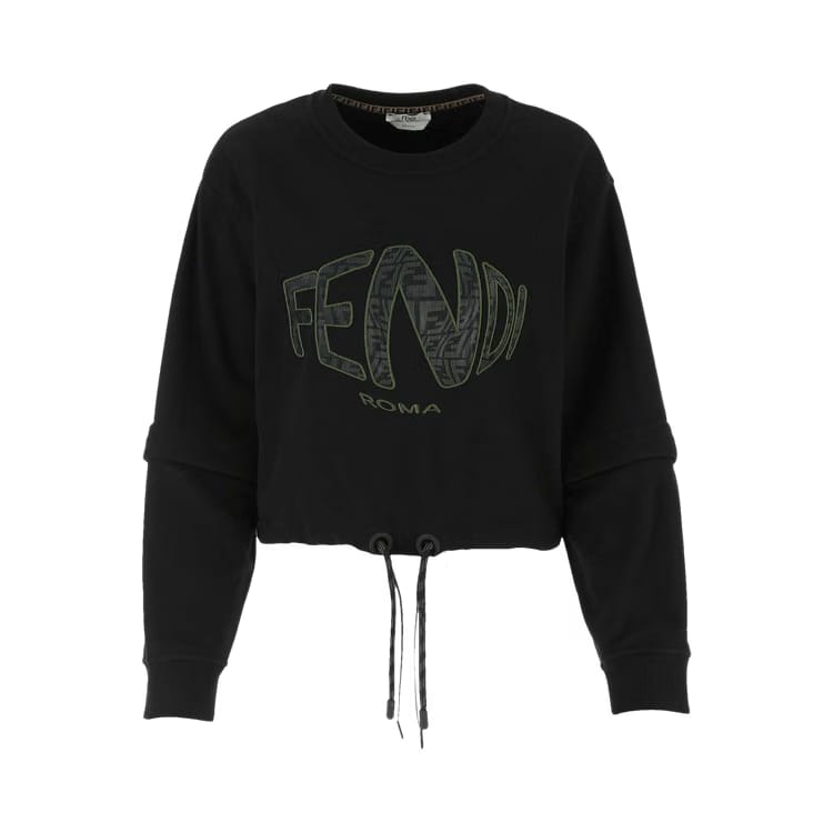 Fendi Fisheye Crop Jersey Sweatshirt Black