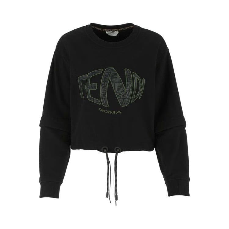 Fendi Fisheye Crop Jersey Sweatshirt Black