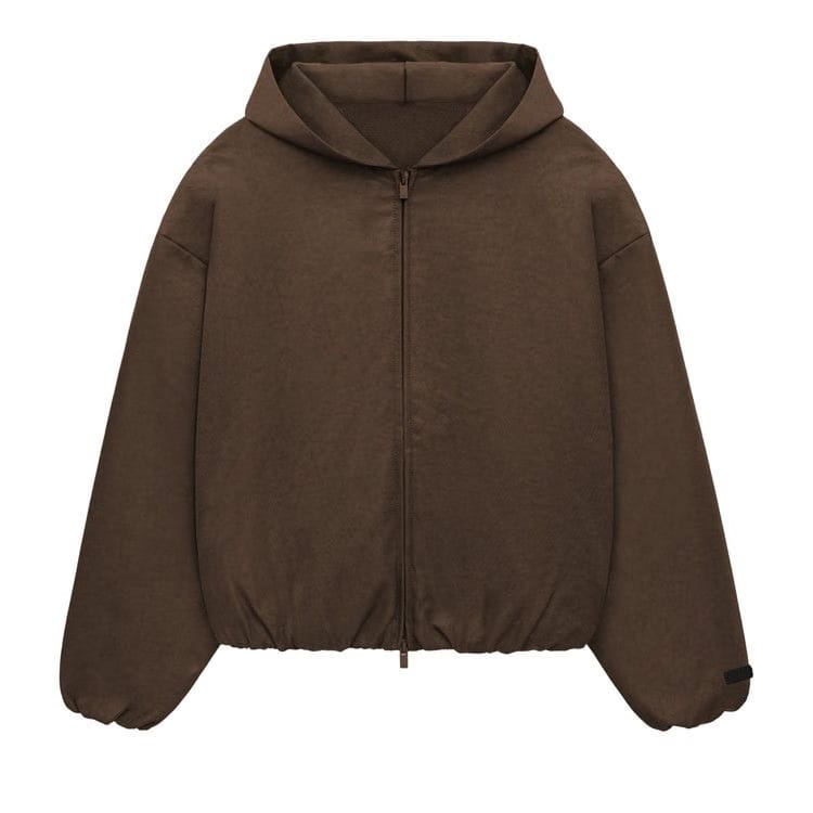 Fear of God Essentials Textured Nylon Hooded Bomber Jacket Brown