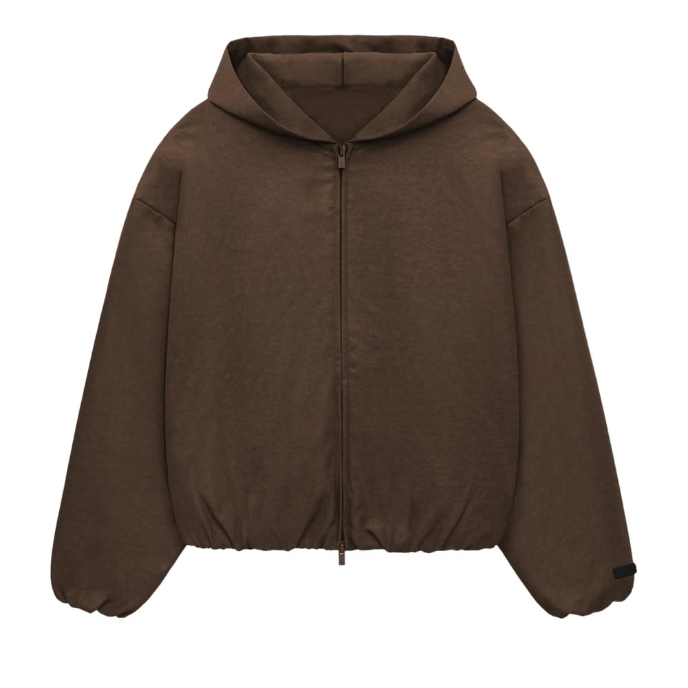 Fear of God Essentials Textured Nylon Hooded Bomber Jacket Brown