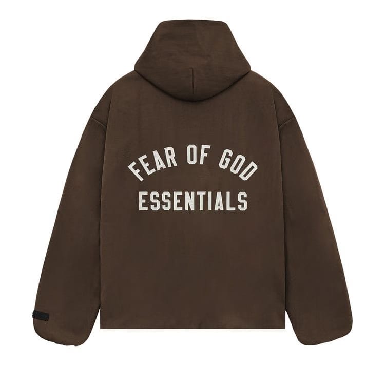 Fear of God Essentials Textured Nylon Hooded Coaches Jacket Brown