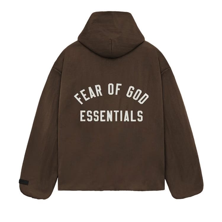 Fear of God Essentials Textured Nylon Hooded Coaches Jacket Brown