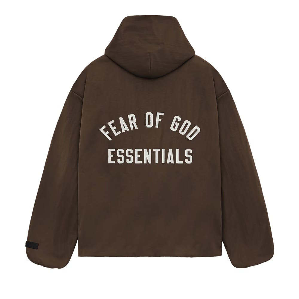 Fear of God Essentials Textured Nylon Hooded Coaches Jacket Brown