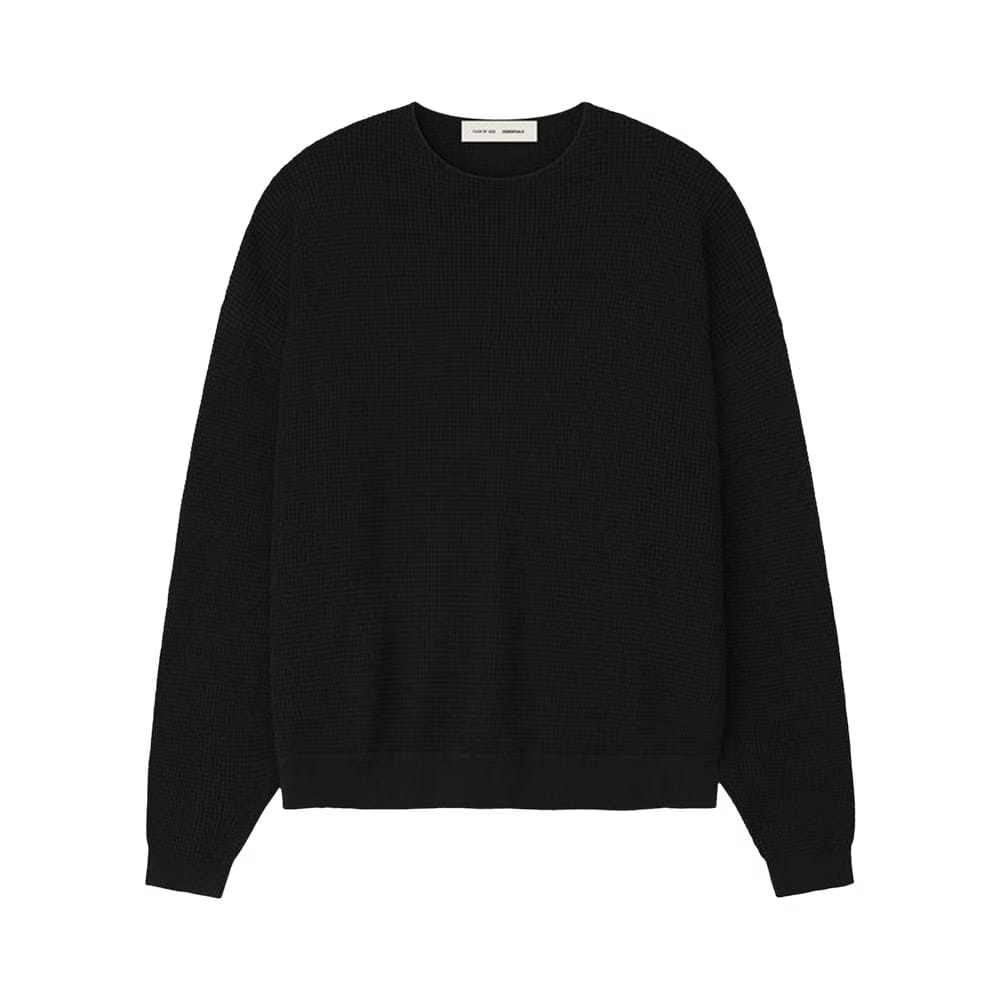Fear of God Essentials Waffle Crewneck 90's Sweater Vintage Black