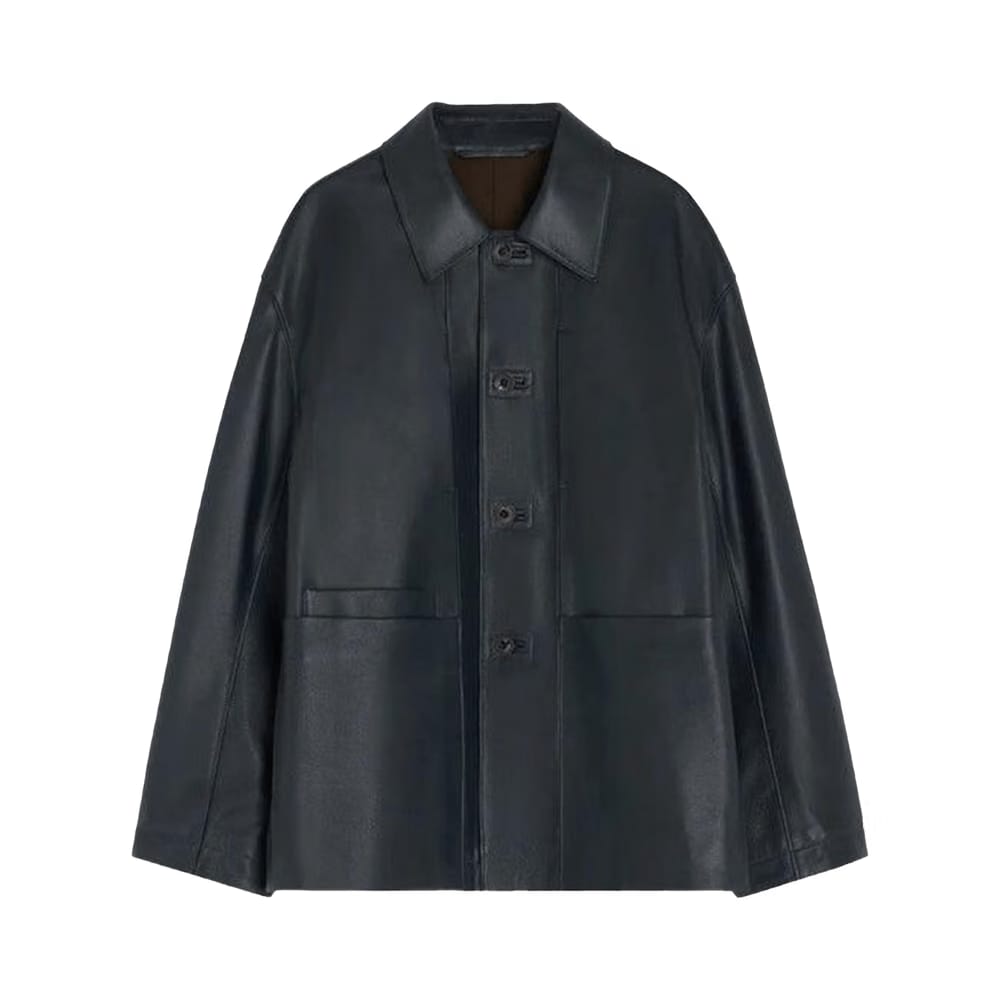 Lemaire Leather Workwear Jacket Asphalt
