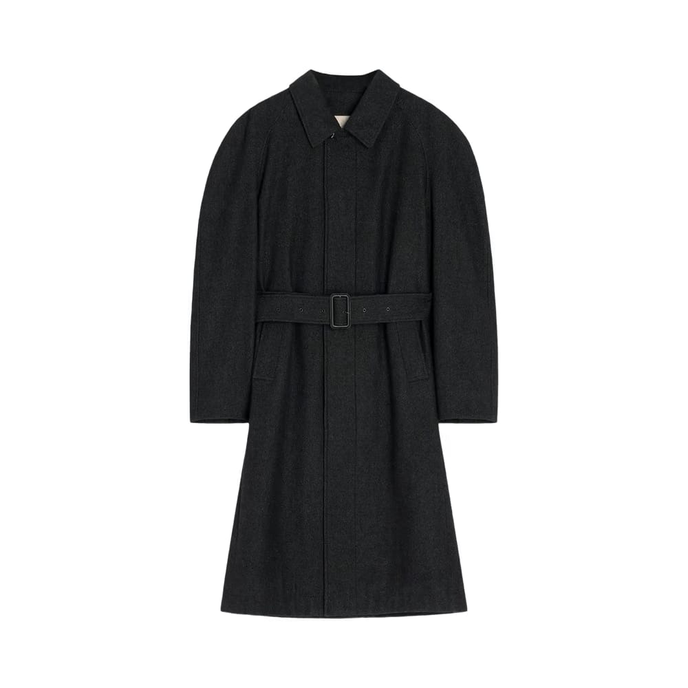 Lemaire Raglan Sleeve Coat Black/Grey Melange