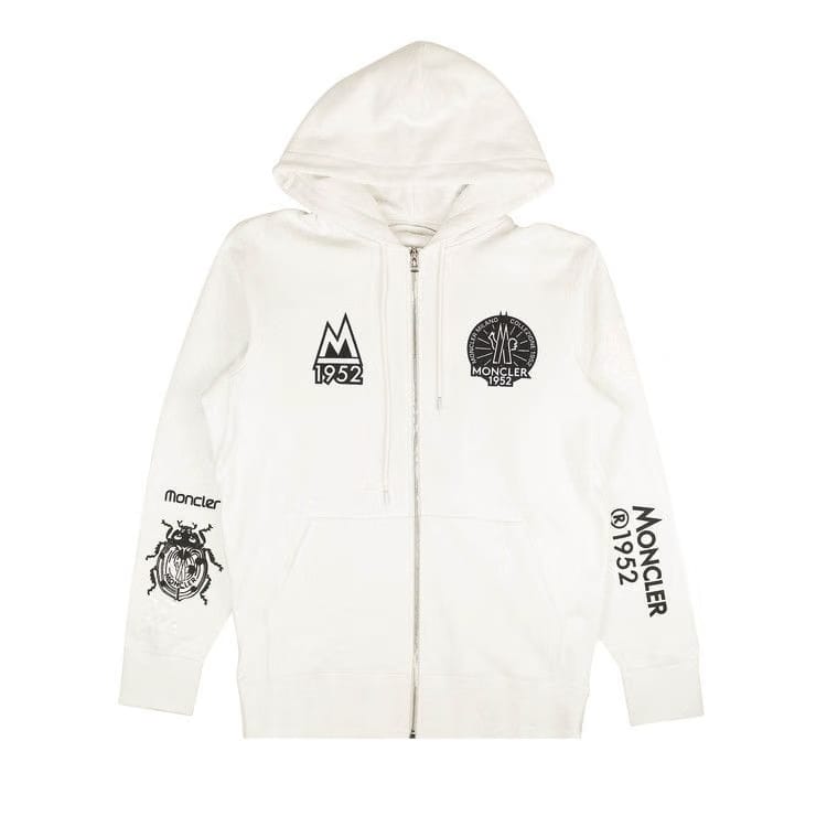 Moncler Zip Up 1952 Logo Hoodie Sweatshirt White