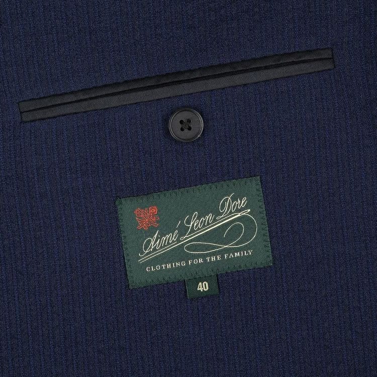 Aimé Leon Dore Double-Breasted Wool Seersucker Suit Jacket Navy