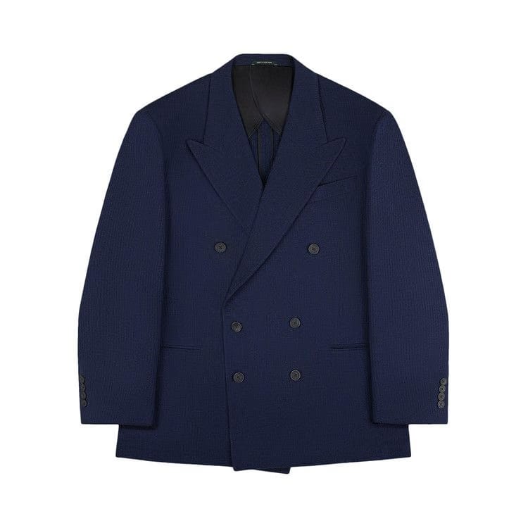 Aimé Leon Dore Double-Breasted Wool Seersucker Suit Jacket Navy