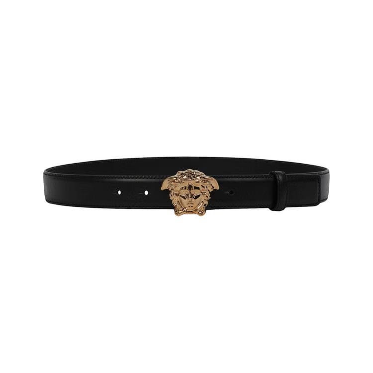 Versace La Medusa Leather Belt Black/Gold