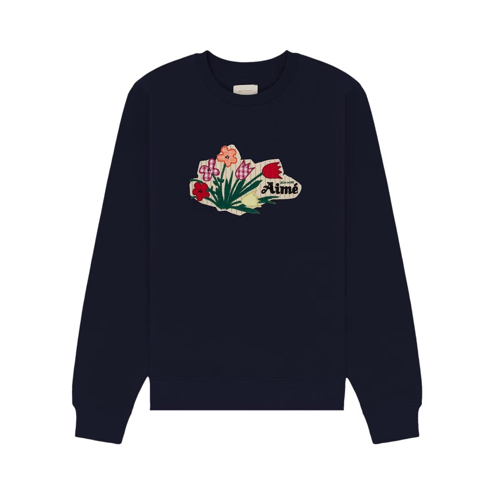 Aimé Leon Dore Floral Appliqué Crewneck Sweatshirt Navy Blazer