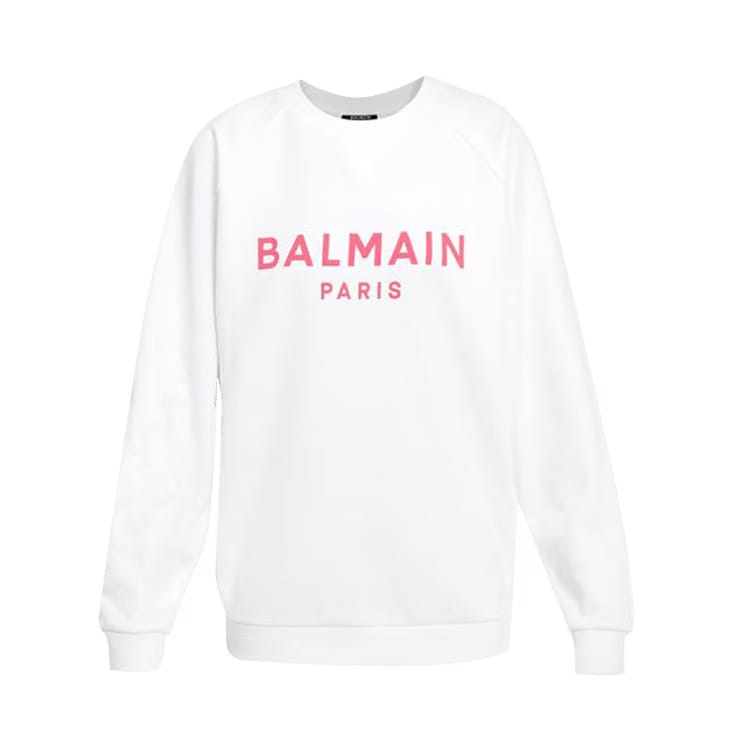 Balmain Printed Logo Sweatshirt Blanc/Rose
