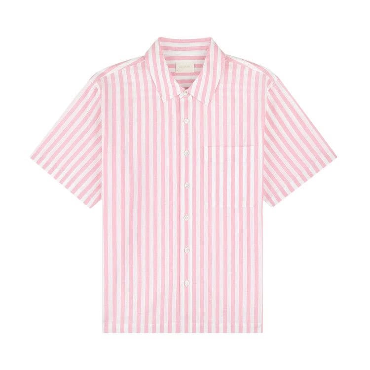Aimé Leon Dore Shorts-Sleeve Awning Shirt Pink/White