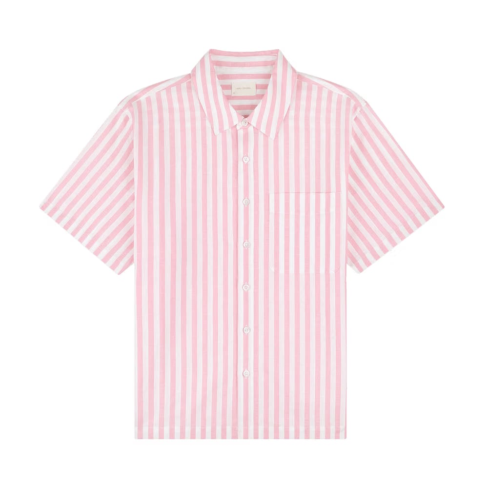 Aimé Leon Dore Shorts-Sleeve Awning Shirt Pink/White