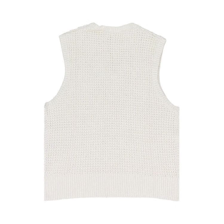 Aimé Leon Dore Waffle V Neck Sweater Vest Cream