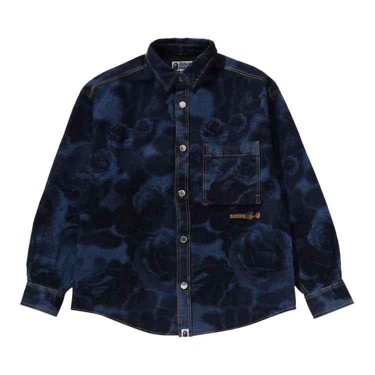 BAPE Floral Camo Jacquard 13Oz Denim Long-Sleeve Shirt Navy