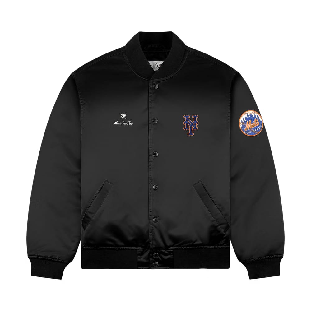 Aimé Leon Dore x New York Mets Satin Varsity Jacket Jet Black