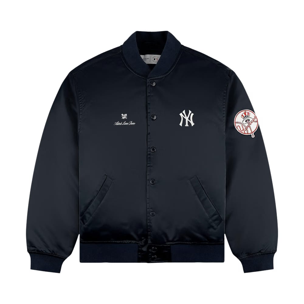 Aimé Leon Dore x New York Yankees Satin Varsity Jacket Navy Blazer