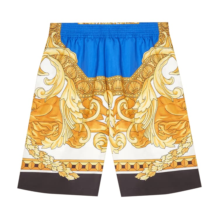 Versace Renaissance Print Silk Shorts Blue/Gold