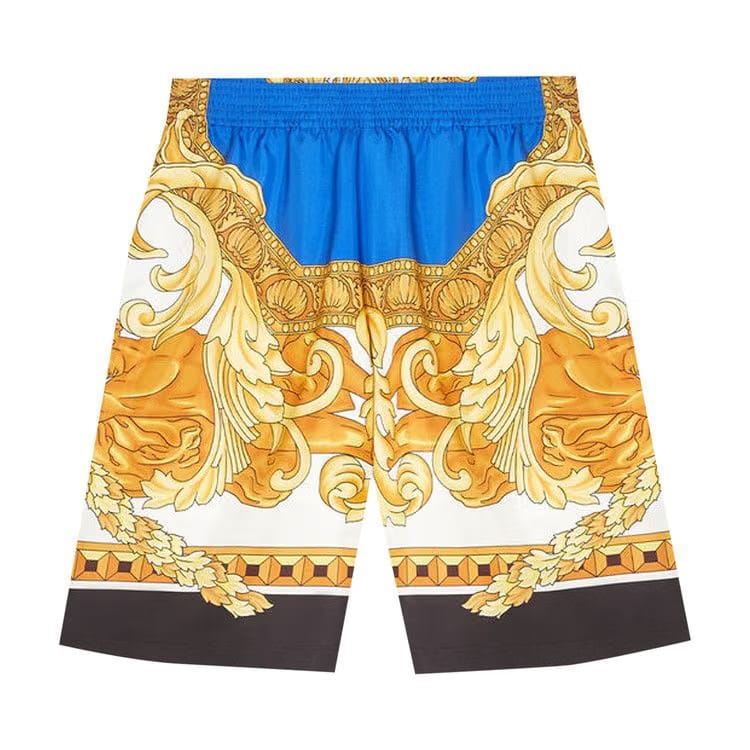Versace Renaissance Print Silk Shorts Blue/Gold