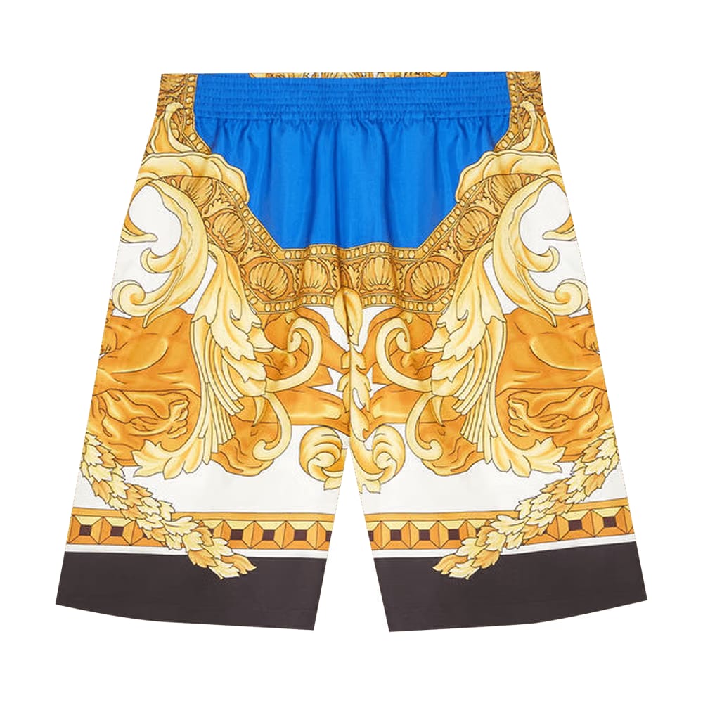 Versace Renaissance Print Silk Shorts Blue/Gold