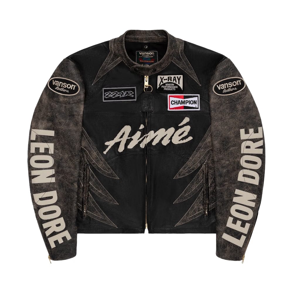 Aimé Leon Dore x Vanson Distressed Leather Moto Jacket Jet Black