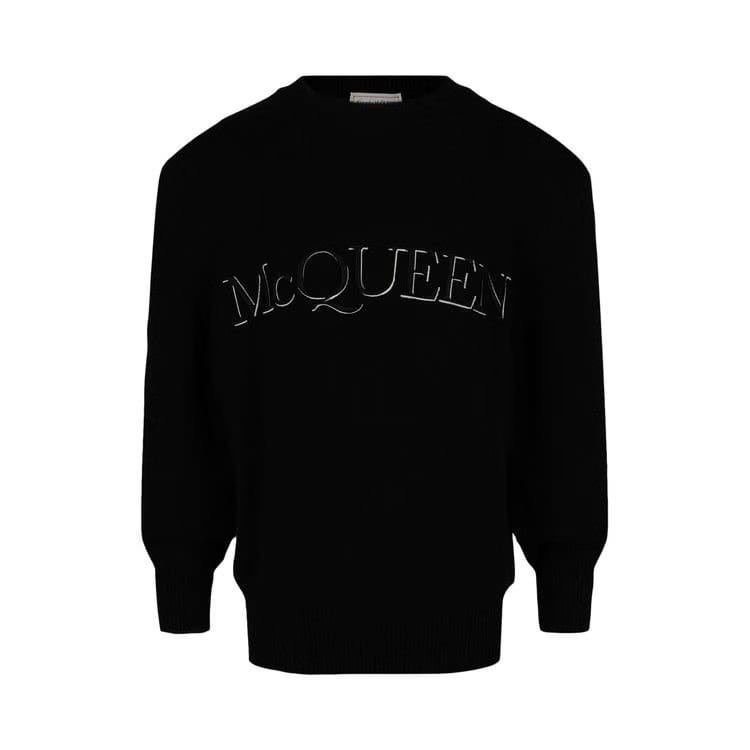 Alexander McQueen Logo Embroidered Sweater Black White