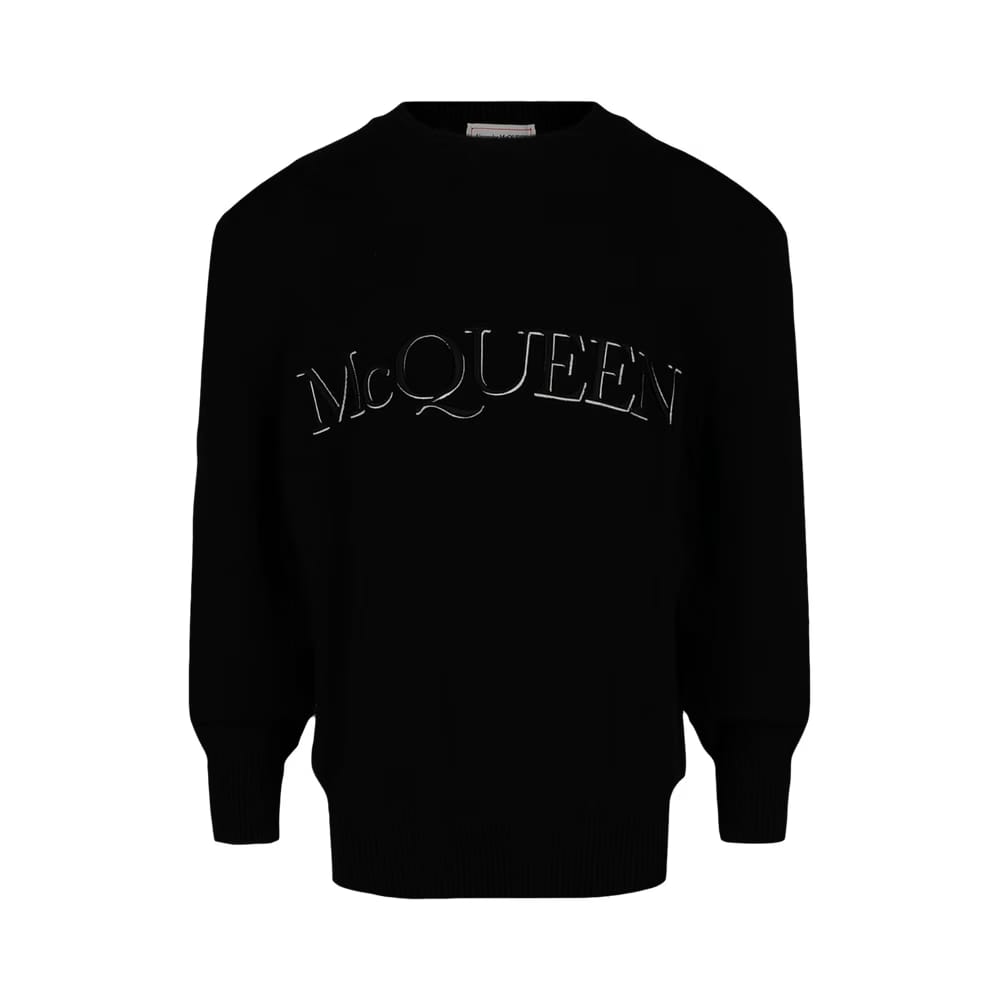 Alexander McQueen Logo Embroidered Sweater Black White