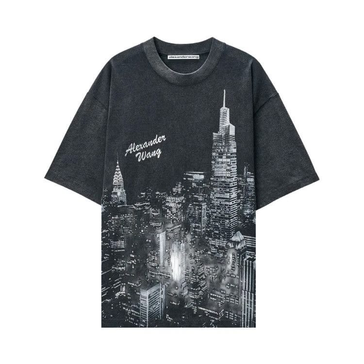 Alexander Wang Allover Hotfix Graphic Shorts-Sleeve T-Shirt Washed Black