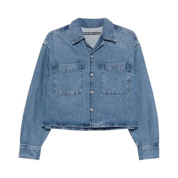 Alexander Wang Cropped Long-Sleeve Shirt Vintage Marbled Blue