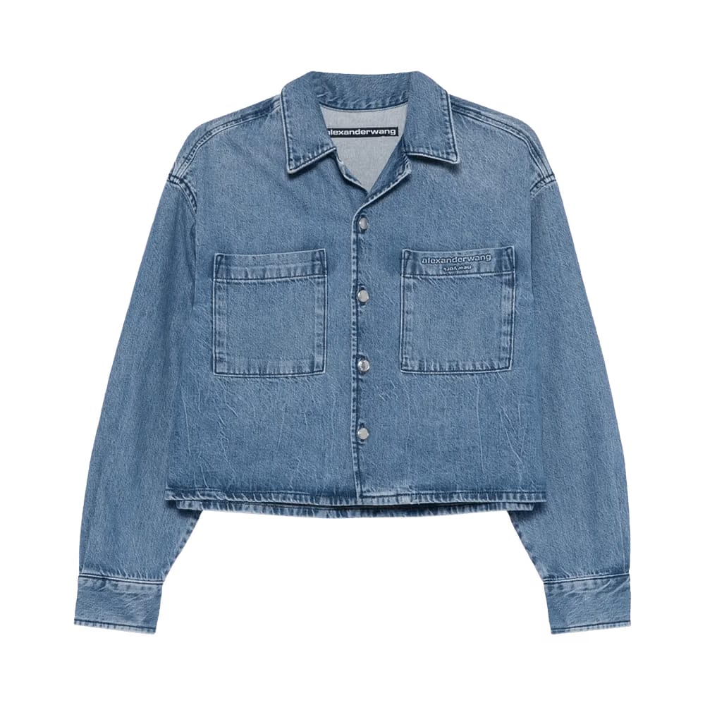 Alexander Wang Cropped Long-Sleeve Shirt Vintage Marbled Blue