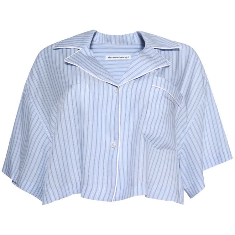 Alexander Wang Cropped Shirt Oxford Blue Multi