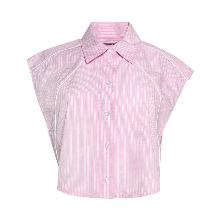 Alexander Wang Cropped Sleeveless Button Down W/ Piping Pink Stripe