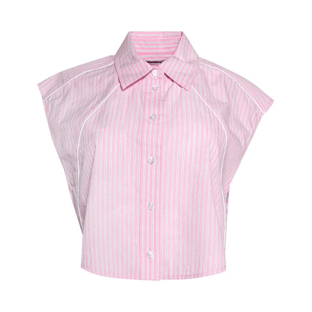 Alexander Wang Cropped Sleeveless Button Down W/ Piping Pink Stripe