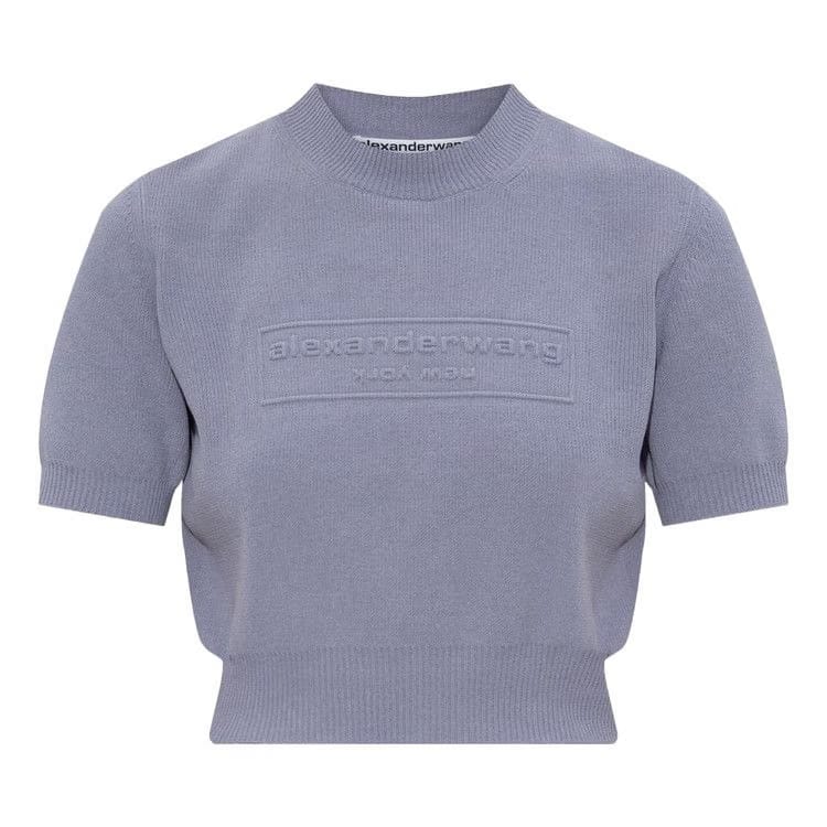 Alexander Wang Embossed Logo Ribbed Shorts-Sleeve T-Shirt Lavender Grey