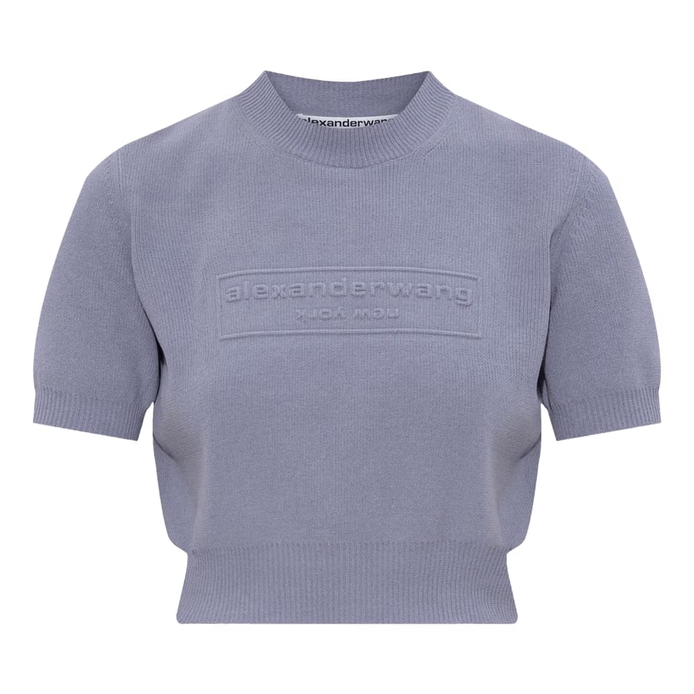 Alexander Wang Embossed Logo Ribbed Shorts-Sleeve T-Shirt Lavender Grey