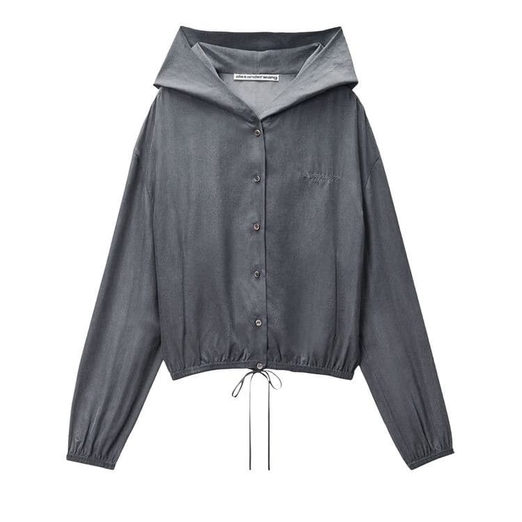 Alexander Wang Frontplacket Drapey Hoodie Thunder Grey