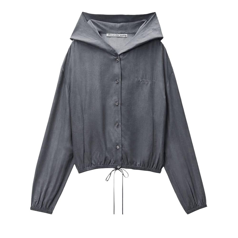 Alexander Wang Frontplacket Drapey Hoodie Thunder Grey
