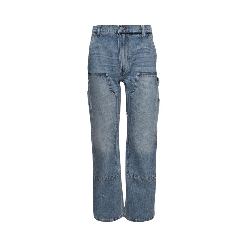 Alexander Wang High Waisted Bowed Carpenter Pant Crystal Pattern Classic Worn Indigo