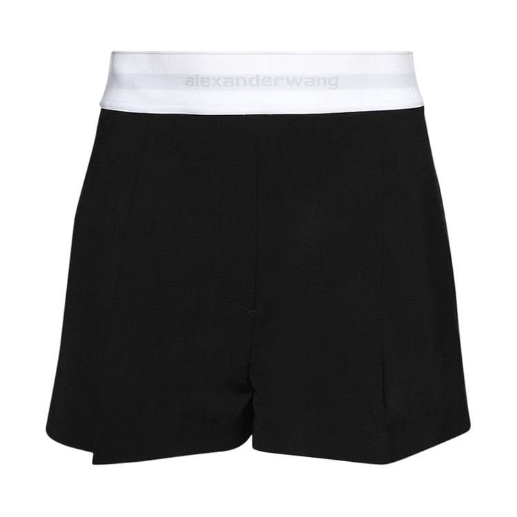 Alexander Wang High Waisted Pleated Shorts W/ Logo Elastic Black