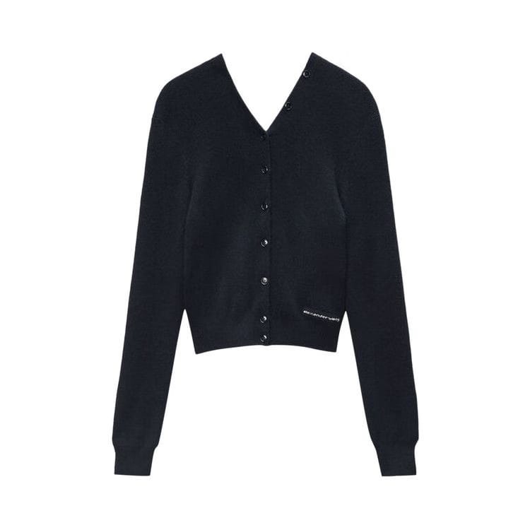 Alexander Wang Knit Logo Label High Neck Button Up Cardigan Black