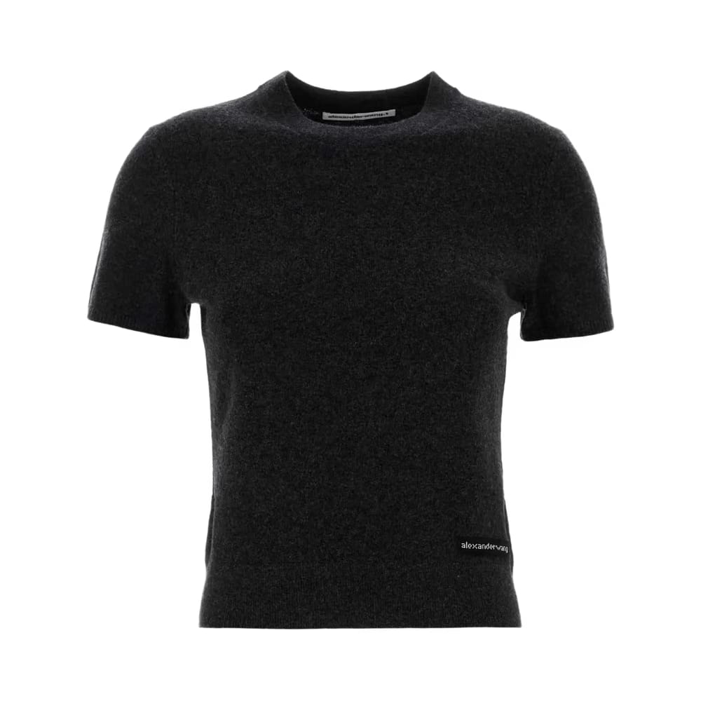 Alexander Wang Knit Logo Label Shorts-Sleeve Crewneck T-Shirt Charcoal