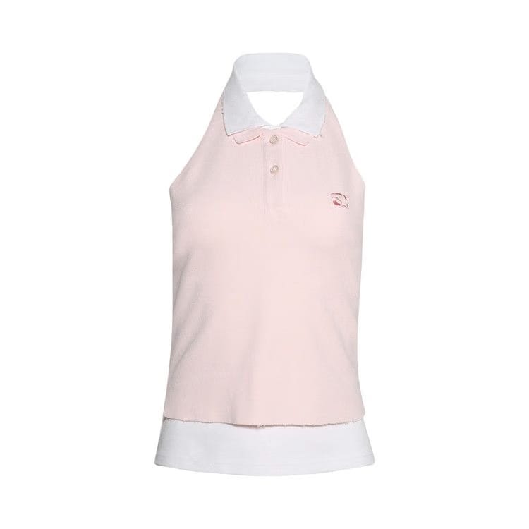 Alexander Wang Layered Polo Mini Halter Top Barely Pink/White