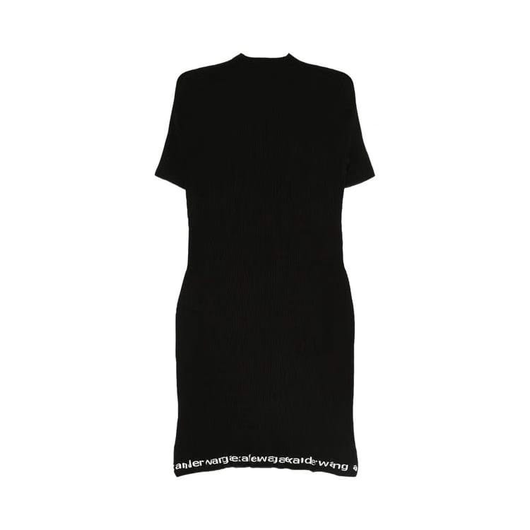 Alexander Wang Logo Ribbed Shorts-Sleeve Dress Black