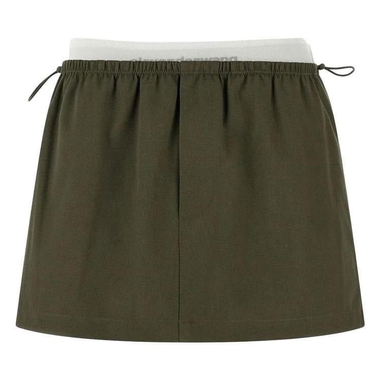 Alexander Wang Mid Rise Mini Logo Elastic Skirt Army Green