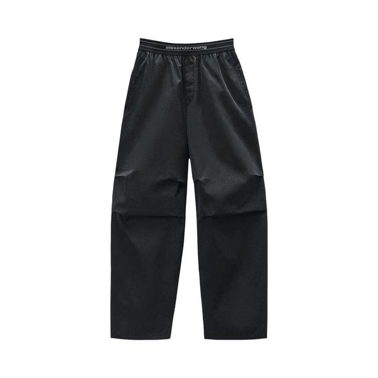 Alexander Wang Mid Rise Pleated Knee Pant W/ Logo Elastic Black