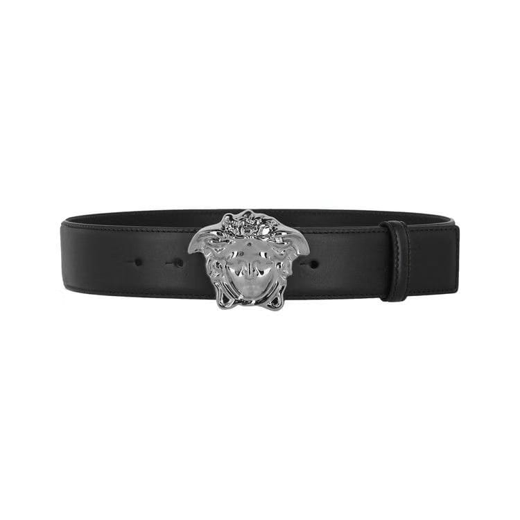 Versace La Medusa Leather Belt Black/Ruthenium