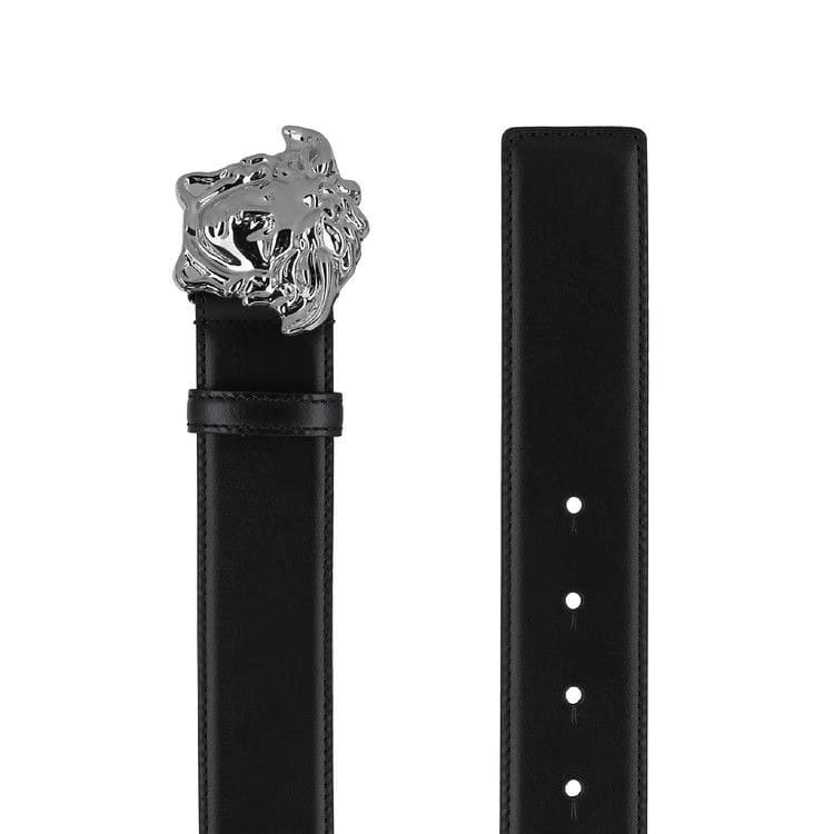 Versace La Medusa Leather Belt Black/Ruthenium